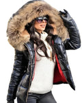 - Paris -Stylische Jacke mit Kunstfellfutter, Kapuze und Kragen
