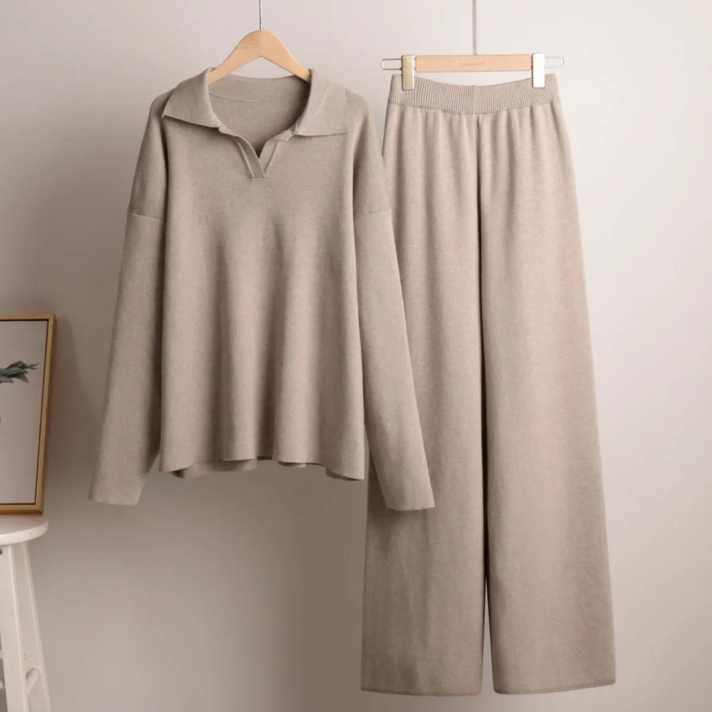 Sandy | Lounge Set with Wide Pants and Polo Sweater