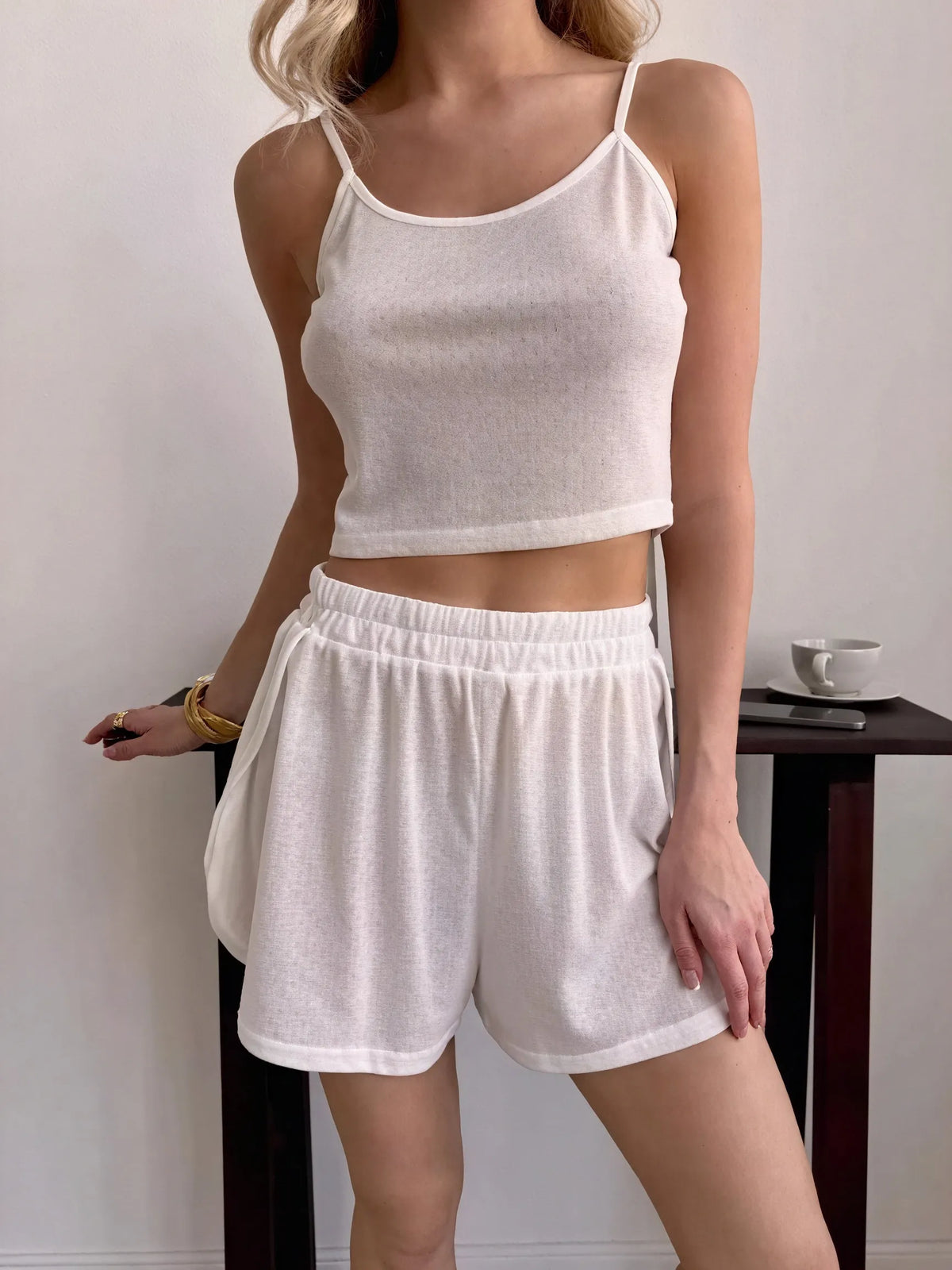 Leichtes Strick-Loungewear Set – Camisole & Shorts