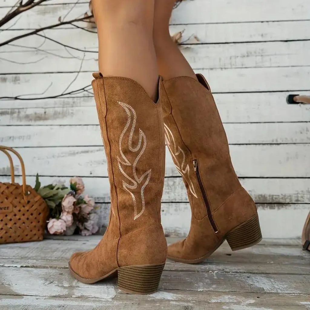 Cowboy Stiefel | Retro Chunky Heel Spitzstiefel mit stylischem SeitenreiÃŸverschluss
