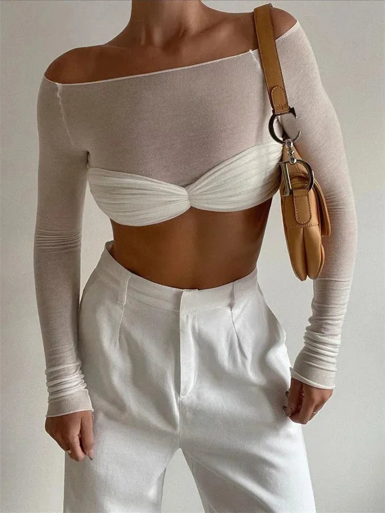 KENDRA | Transparante Mesh Top Voor Dames Met Twistdetail – Verfijnd, Verleidelijk, Trendy