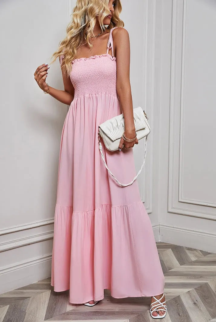 Strapless Waisted Ruffle Hem Maxi Dress