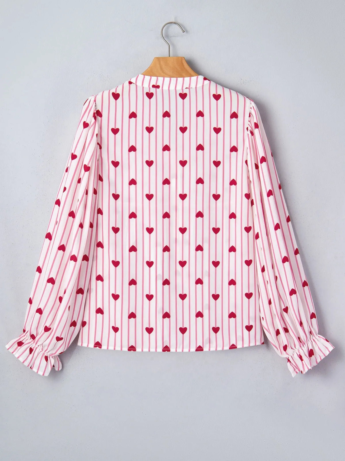 Stripe Textured Heart Print Long Flounce Sleeve Shirt