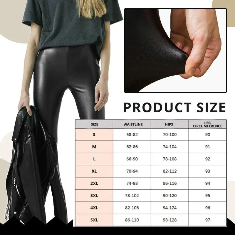 Damen Lederleggings mit hoher Taille und Samt-Fleecefutter