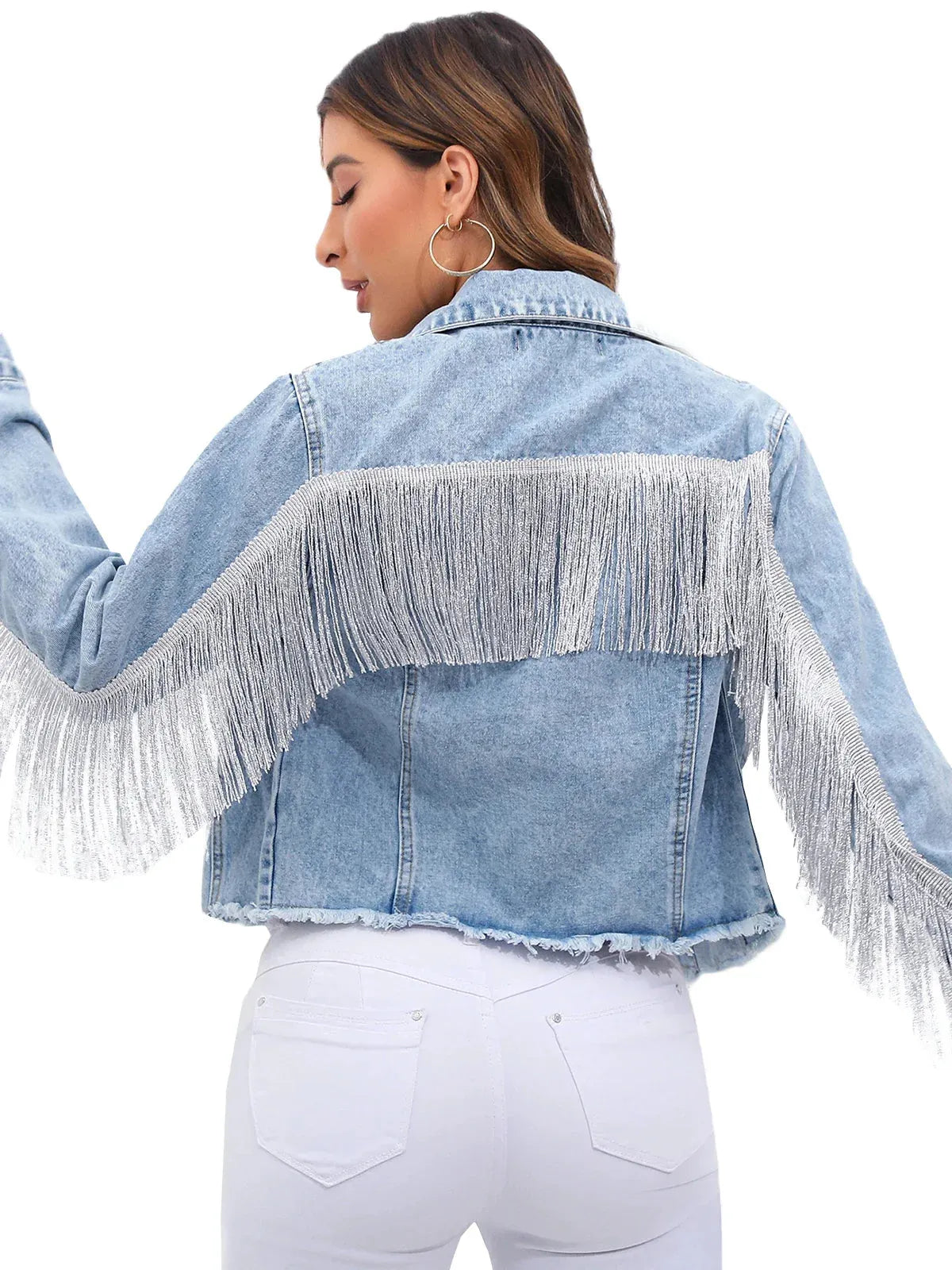 Denim Jacket for Women with Trendy Fringe and Casual Look