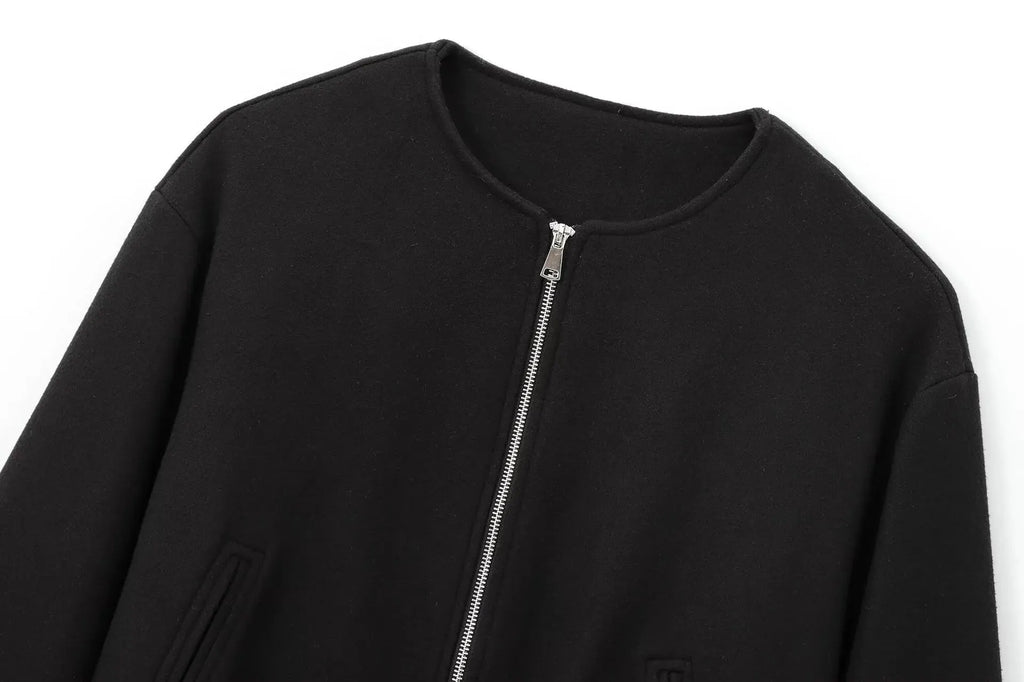 ISALIE | Cropped Wollen Dames Tussenjas Met Ronde Hals – Modern, Speels & Perfect Voor Tussen Seizoenen