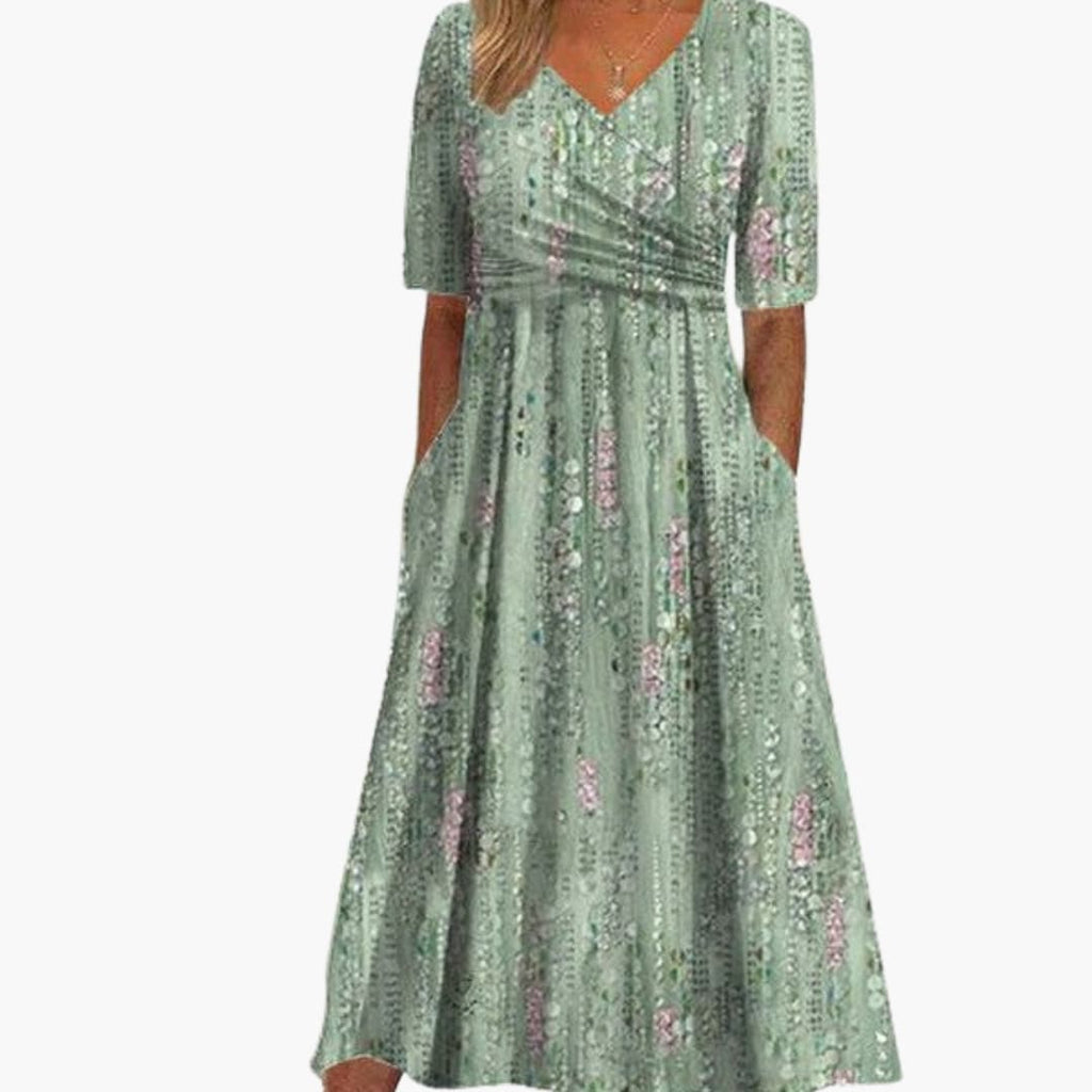 Womenâs A-Line Dress with V-Neck and Side Pockets