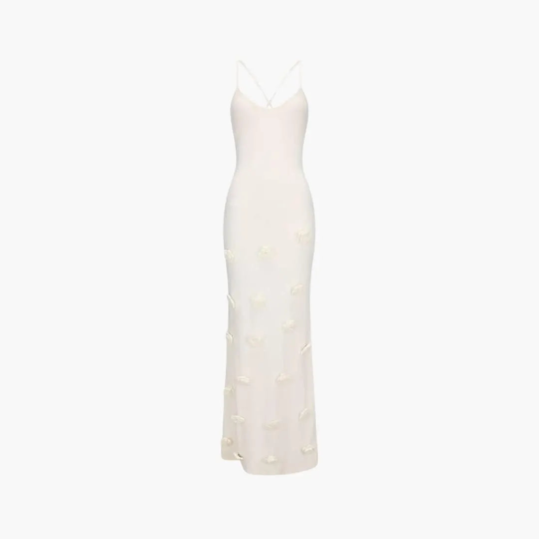 Womenâ€™s Strappy Maxi Dress with Low Neckline and Long Skirt