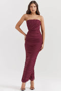 JORA | Elegante Bordeaux Avondjurk Voor Dames - Geplooid, Stijlvol & Flatterend