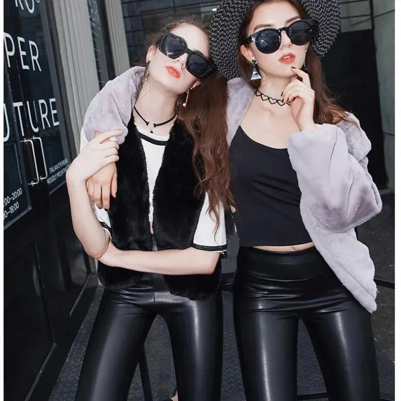 Damen Lederleggings mit hoher Taille und Samt-Fleecefutter