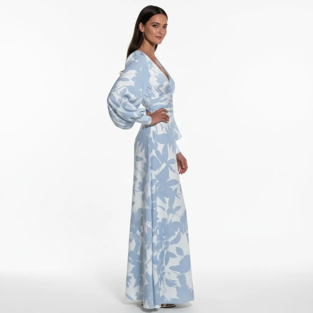 Maxikleid | Ballonsärmel und V-Ausschnitt | Frühling/Sommer