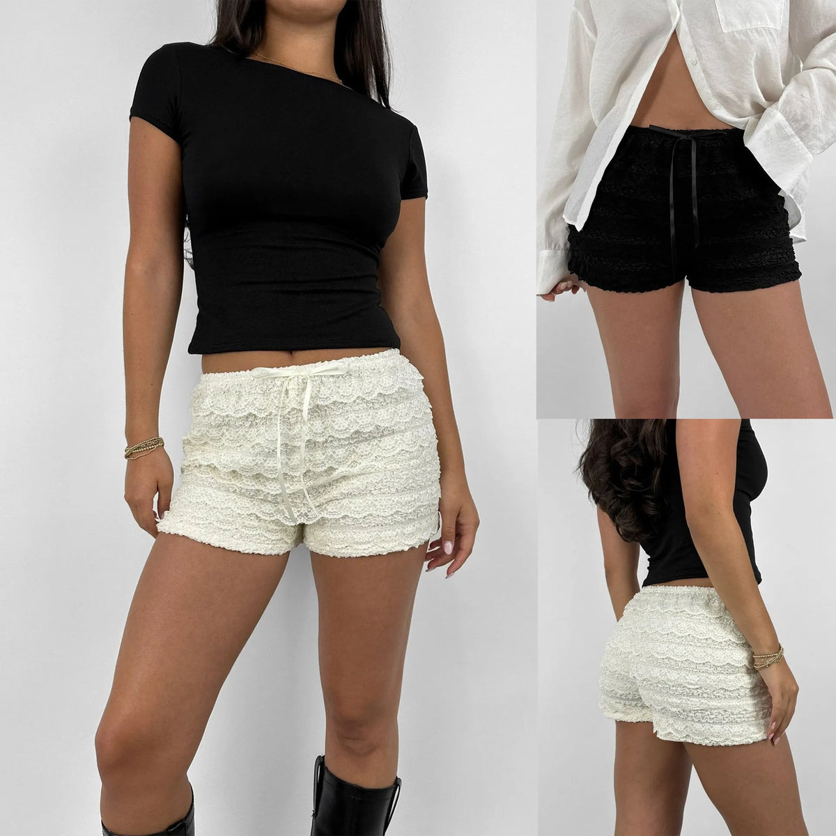 Short dÃ©contractÃ©e en dentelle avec nÅud