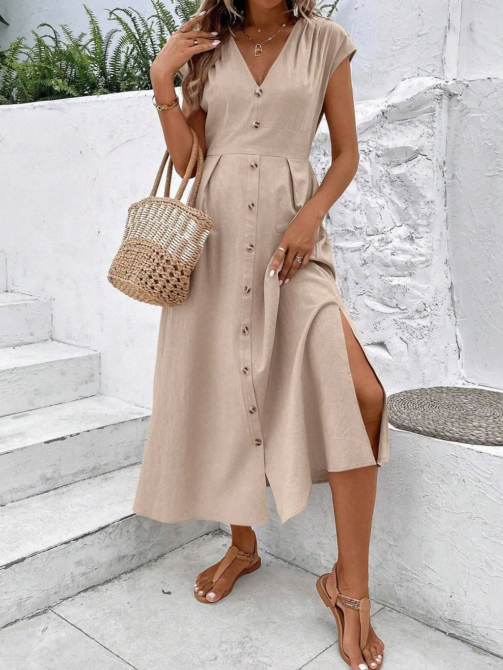 Vestido Longo Taisa Bege