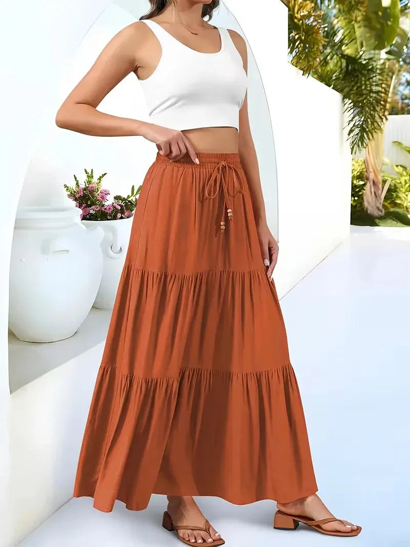 Maxi Skirt for Women with Drawstring and Summer Style