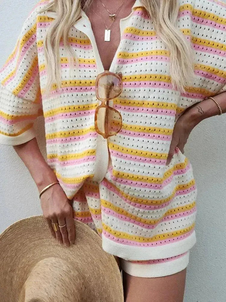 JENICA | Gestreepte Zomerset Met Pastel Kleuren Voor Dames - Voor Strand & Stad