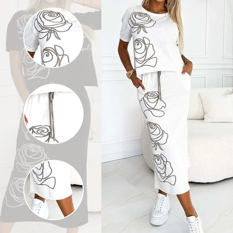 Elegantes Zweiteiler Satz Mit Blumenmuster Für Damen
