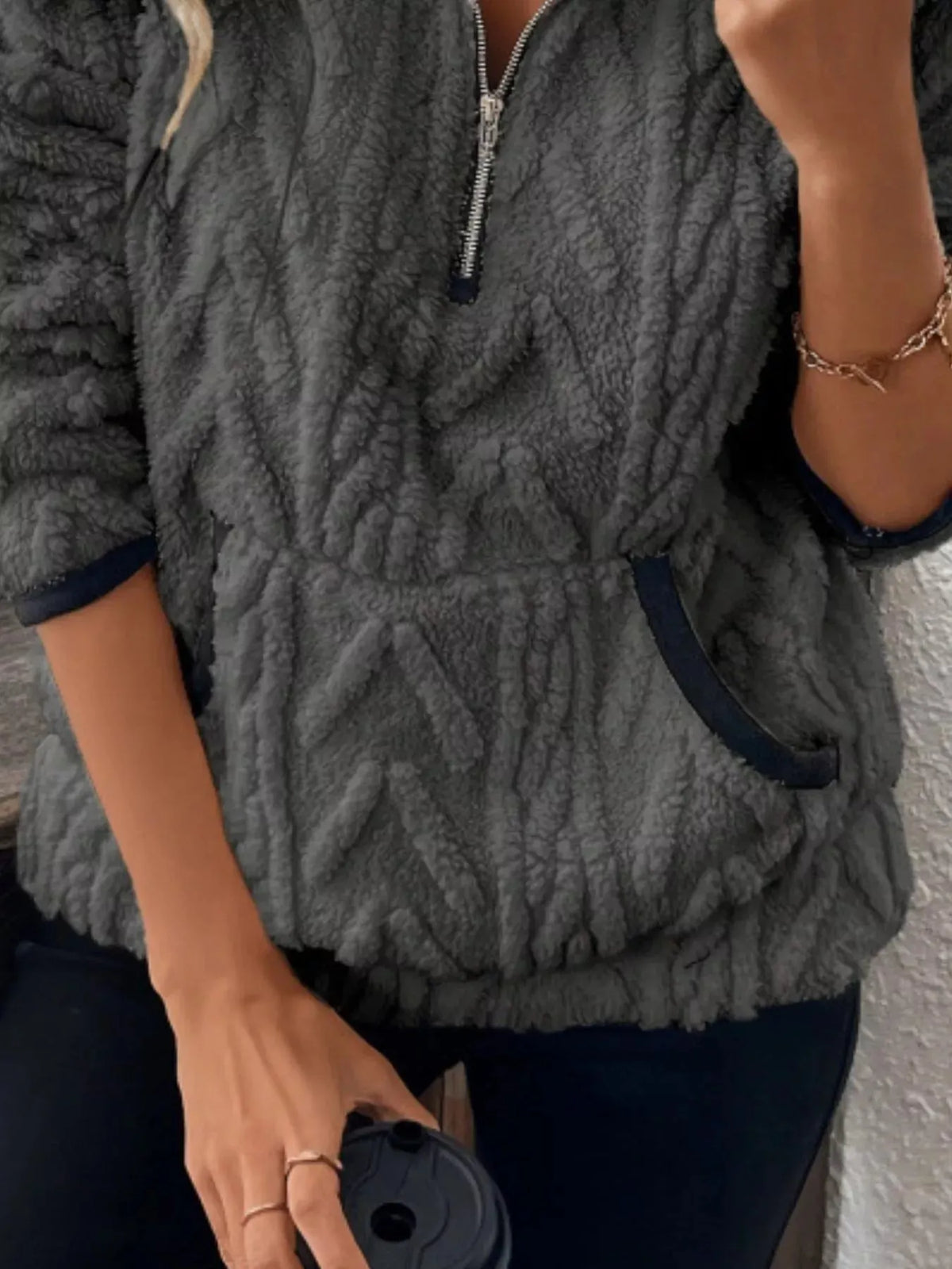 Full Size Sherpa Half Zip Sweatshirt Plus Size