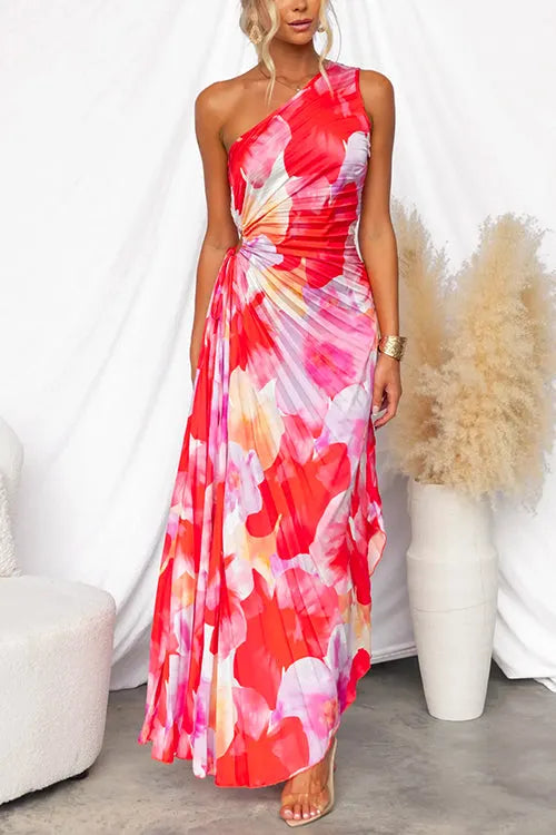 Womenâ€™s Summer Dress with One-Shoulder and Pleated Design