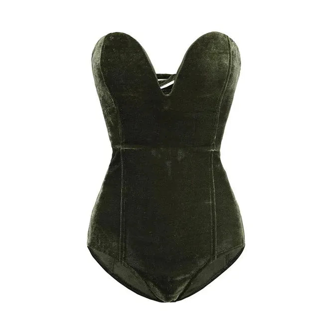 Sexy Body aus bordeauxrotem, trÃ¤gerlosem Samt