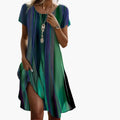 Women's Midi Dress with Gradient Print and Short Sleeves
