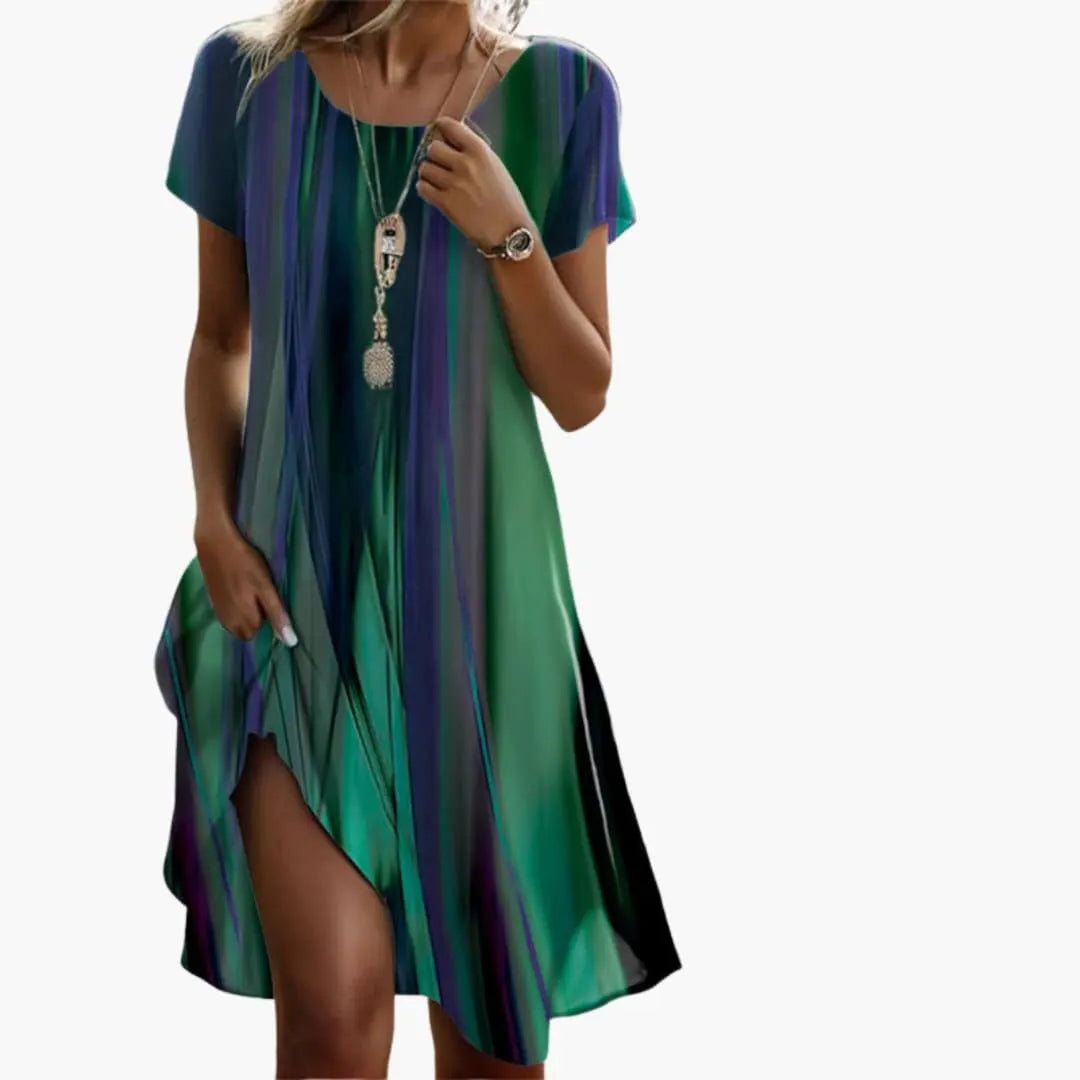 Women's Midi Dress with Gradient Print and Short Sleeves
