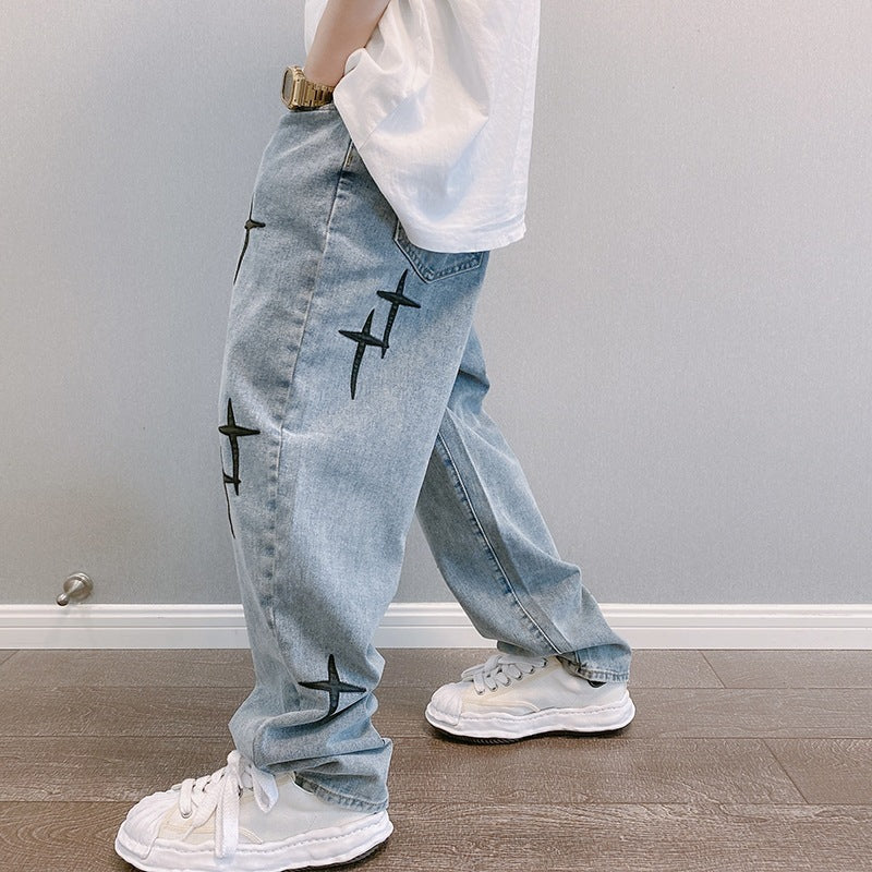 Blasting Bedruckte Baggy Weit Geschnittene Jeans Für Männer