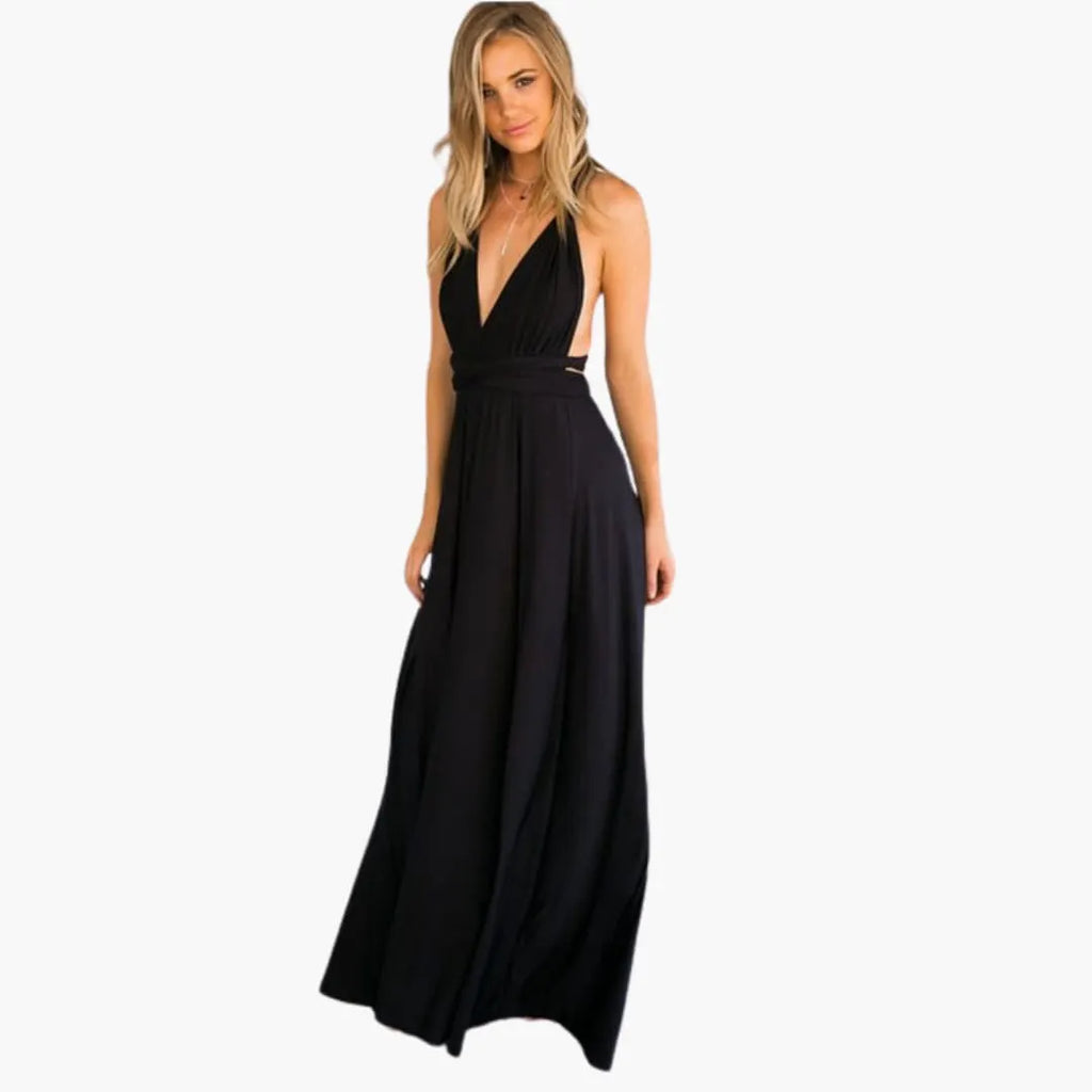Womenâ€™s Convertible Maxi Dress with Backless Design and Adjustable Waist