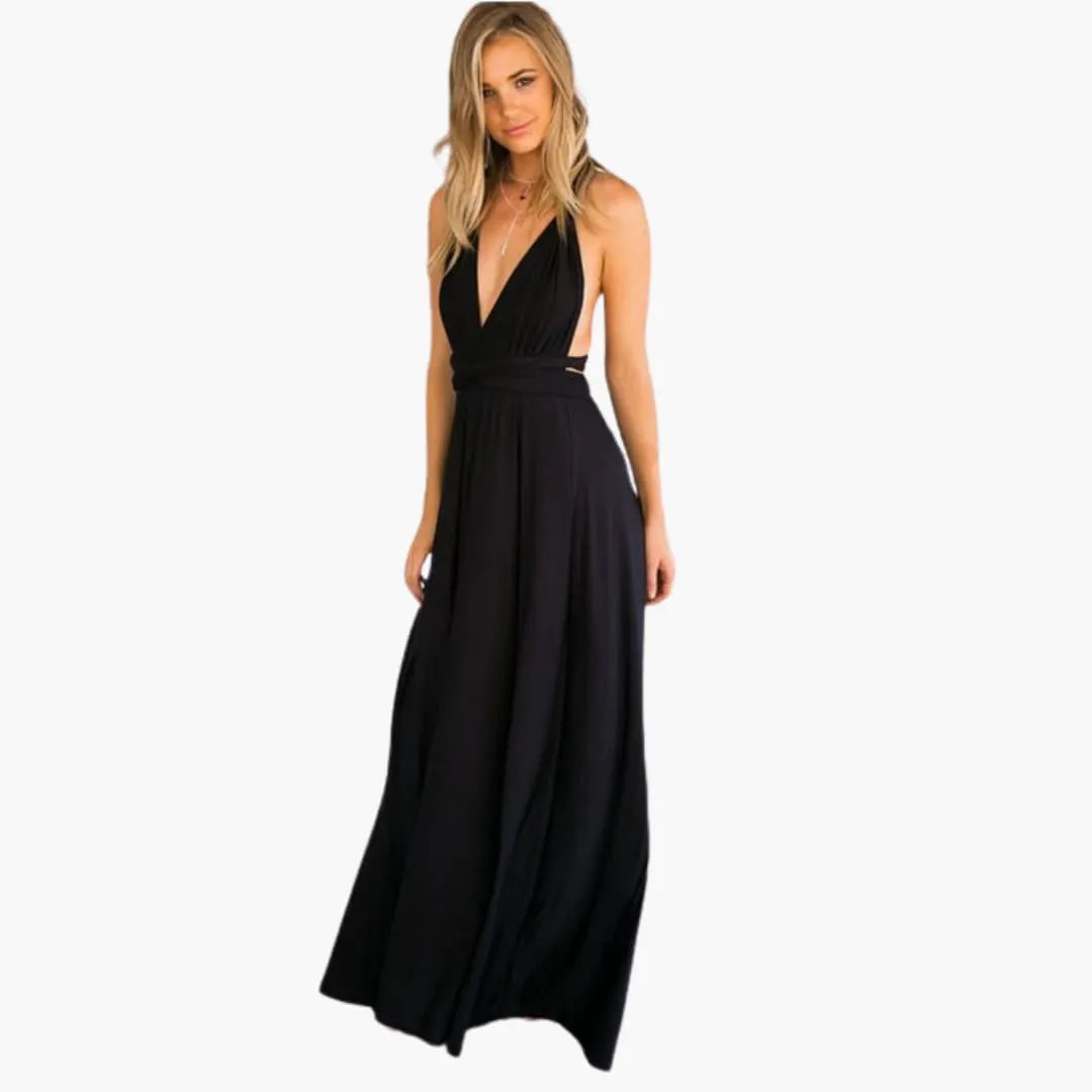 Womenâ€™s Convertible Maxi Dress with Backless Design and Adjustable Waist