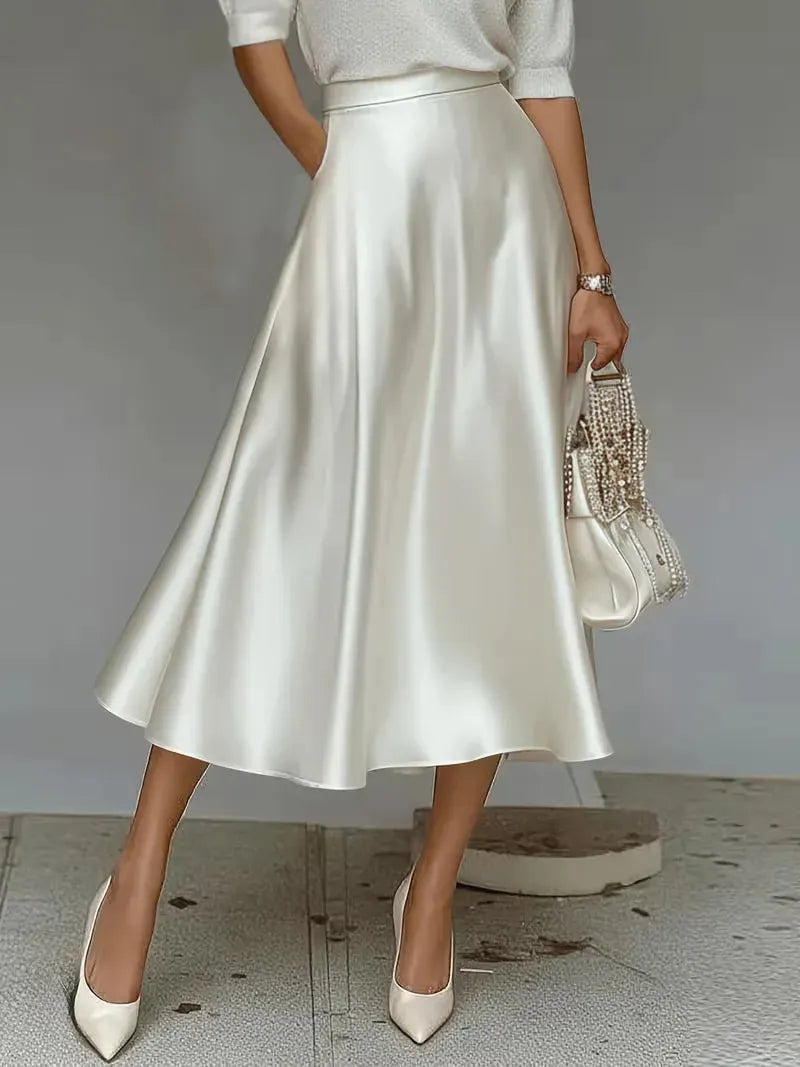 Satin Skirt for Women with High Waist and Midi Length