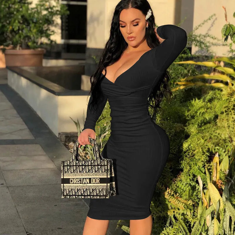 Long Sleeve Strapless Midi Dress