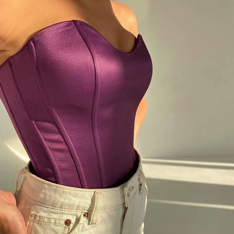 Eleganter Tube-Top Schmal geschnitten Ärmellos Korsett-Stil Crop-Top