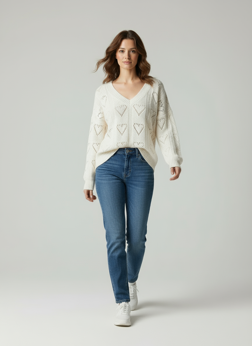 Zeitloser Strickpullover mit Herz-Struktur