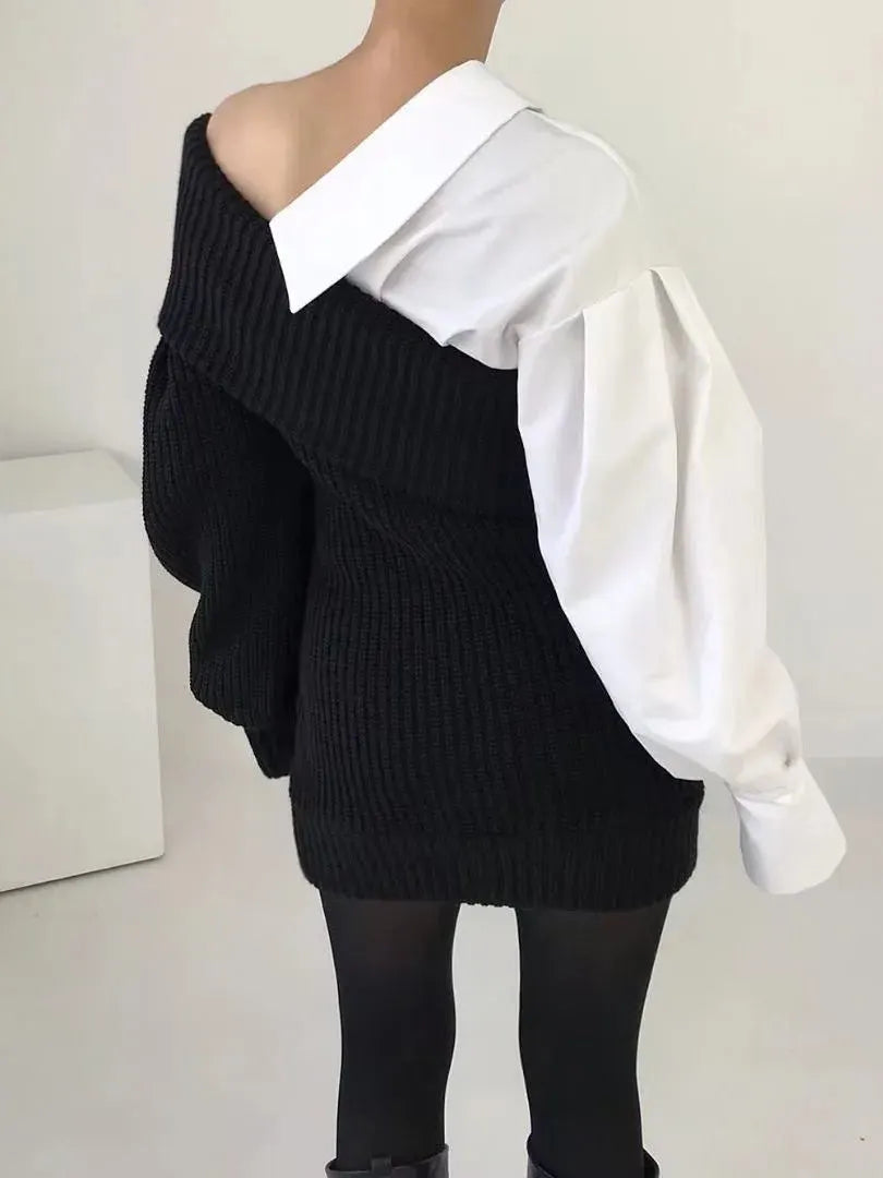 Gebreide Dames Jurk met Blouse -Detail â€“ Trendy, Warm & Origineel