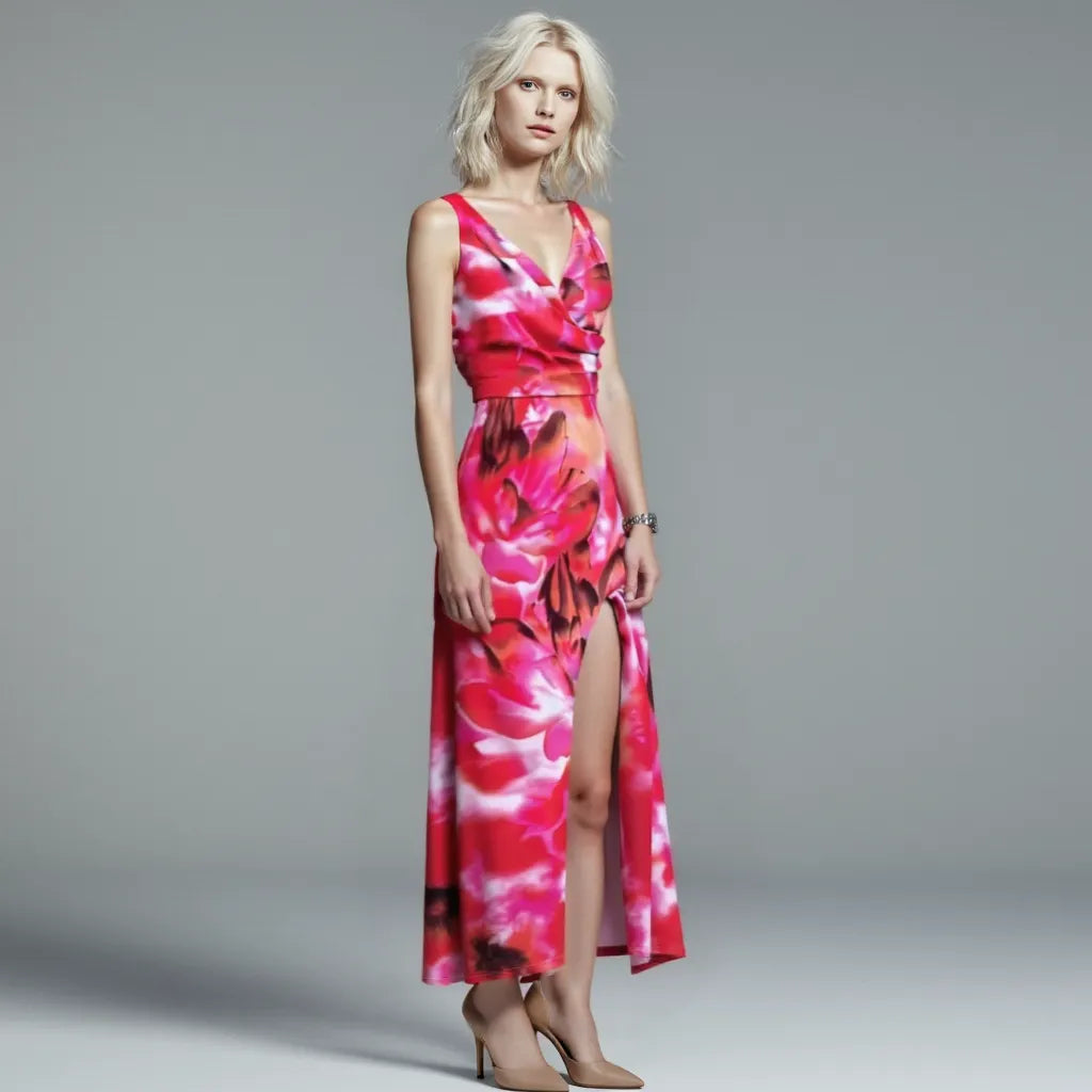 Damen-Maxikleid mit tropischem Muster