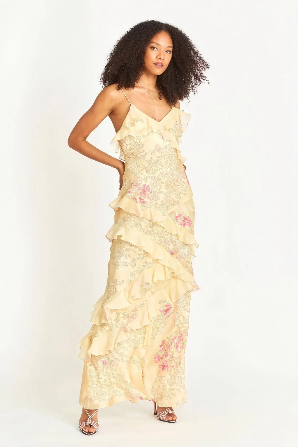 Blumen-Kleid mit Rüschen & Spaghetti-Trägern