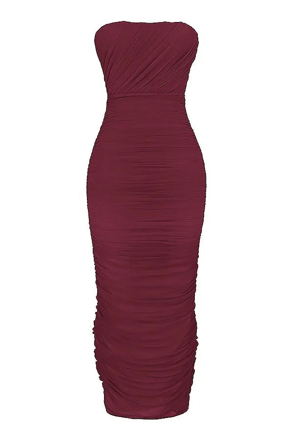 JORA | Elegante Bordeaux Avondjurk Voor Dames - Geplooid, Stijlvol & Flatterend
