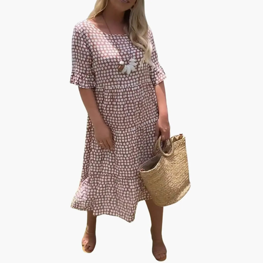 Womenâ€™s Midi Dress with Ruffled Sleeves and Tiered Design