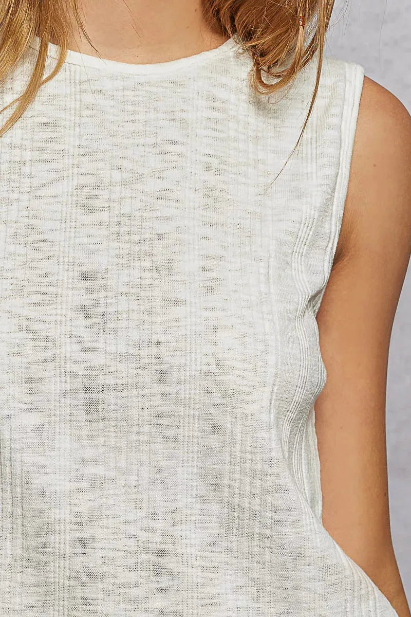 POL Textured Round Neck Cropped Tank