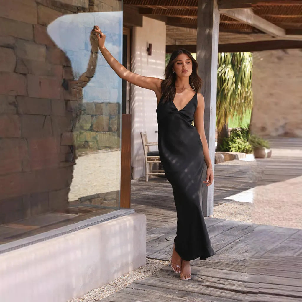 Elegant Maxi Dress for Women with Luxurious Ruffles and Deep Color
