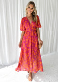 Blumen Maxi-Kleid – Fließend, V-Ausschnitt