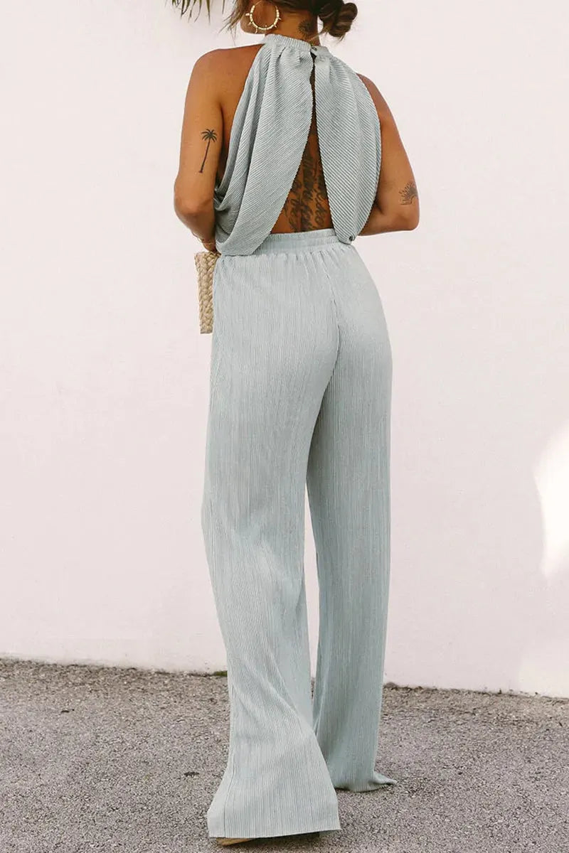 Casual Solid Asymmetrical Halter Sleeveless Two Pieces