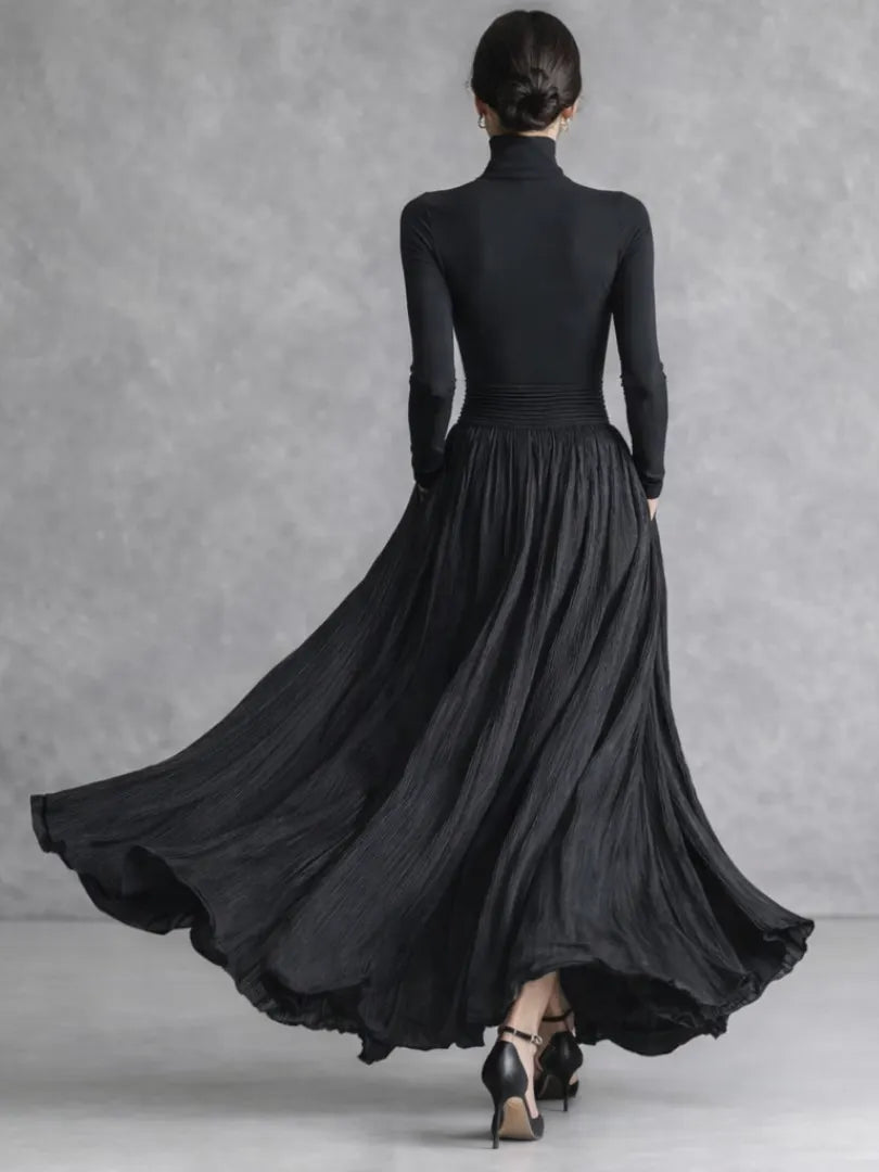 Isla | Pleated Full Skirt Turtleneck Maxi Dress