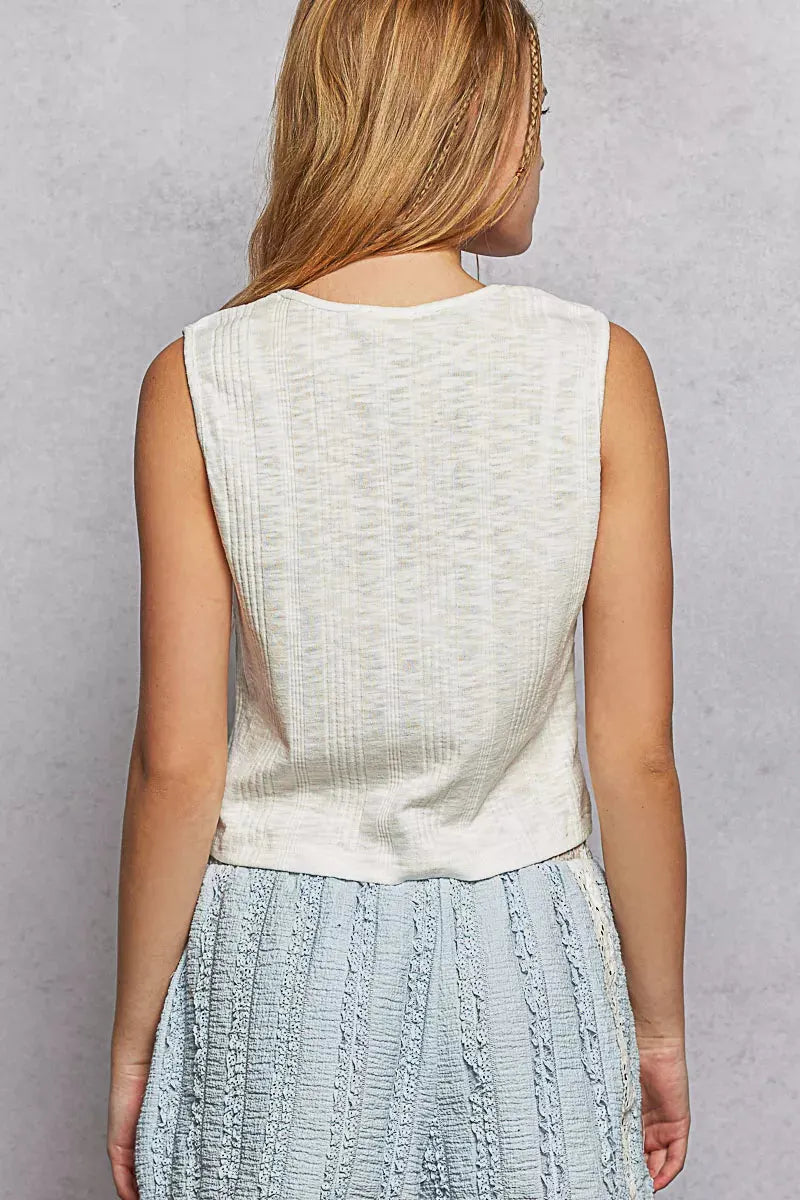 POL Textured Round Neck Cropped Tank