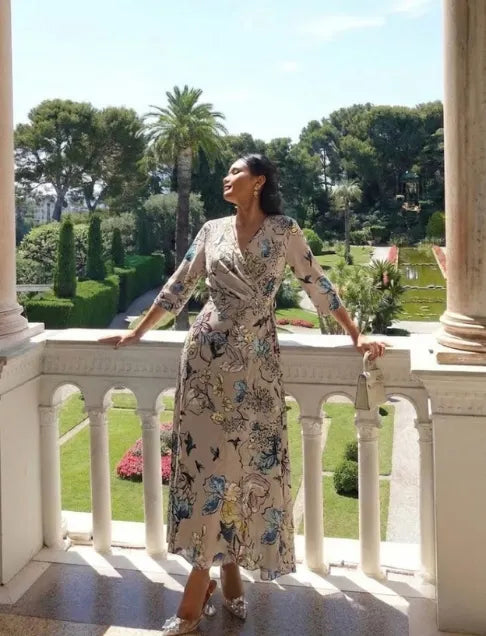 Margaret | Three Quarter Sleeve Floral Maxi Wrap Dress