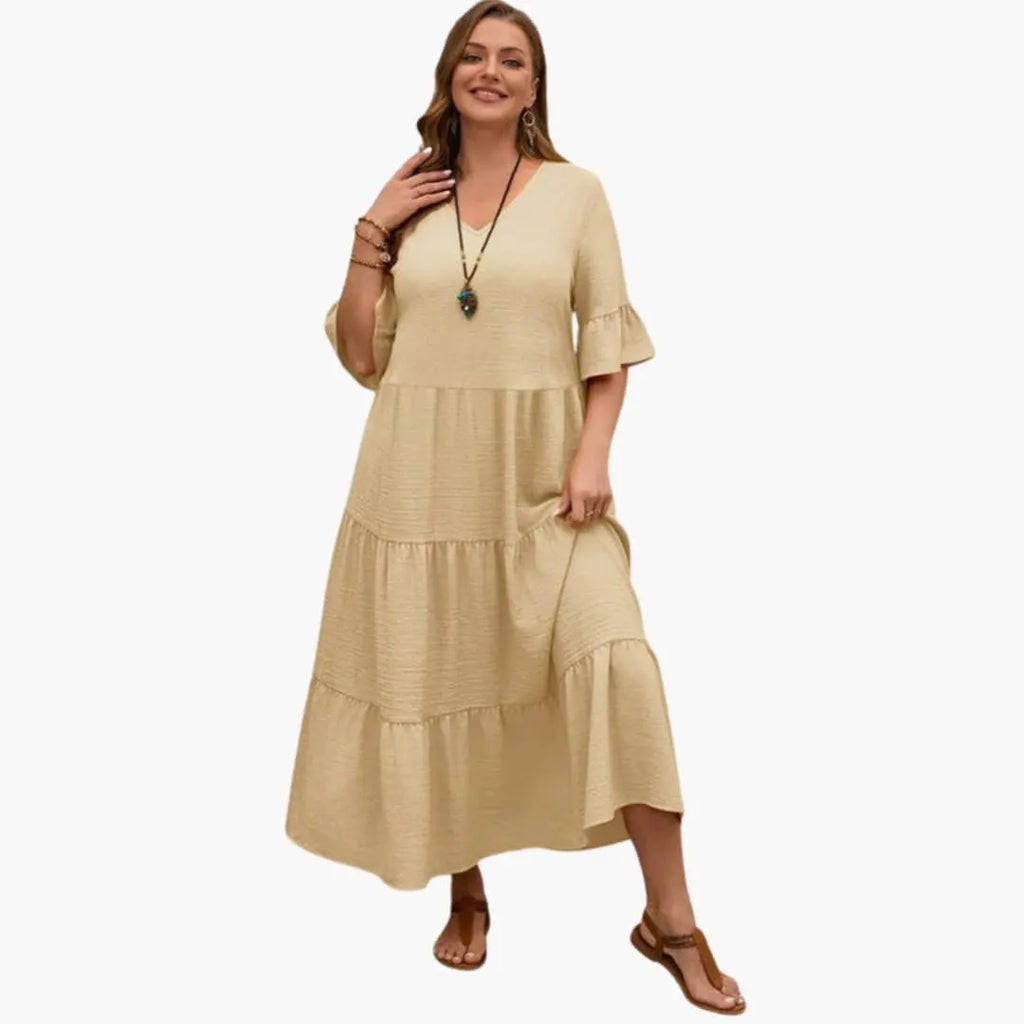 Women's Dress with Flowy Tiered Design and Ruffle Sleeves