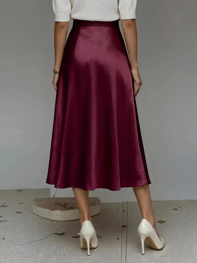 Satin Skirt for Women with High Waist and Midi Length