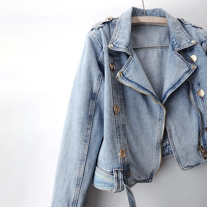 OLIVIA | Vintage Washed Denim Jack Voor Dames Met Riem En Knopen – Stoer, Vrouwelijk, Zomers