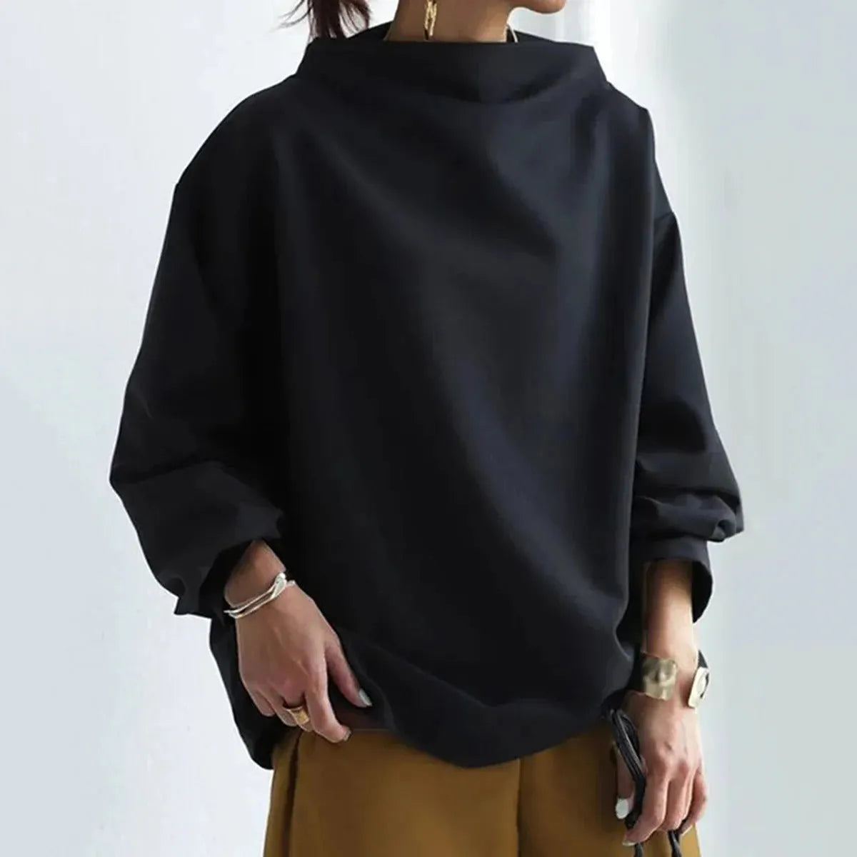 - Damen minimalistisches lockeres schwarzes Oberteil für vielseitigen Stil