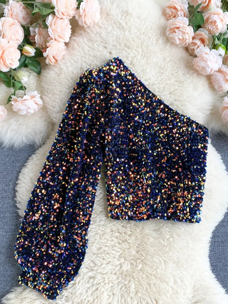 FLEUR | One Shoulder Glitter Top Voor Dames â€“ Elegant, Opvallend, Comfortabel