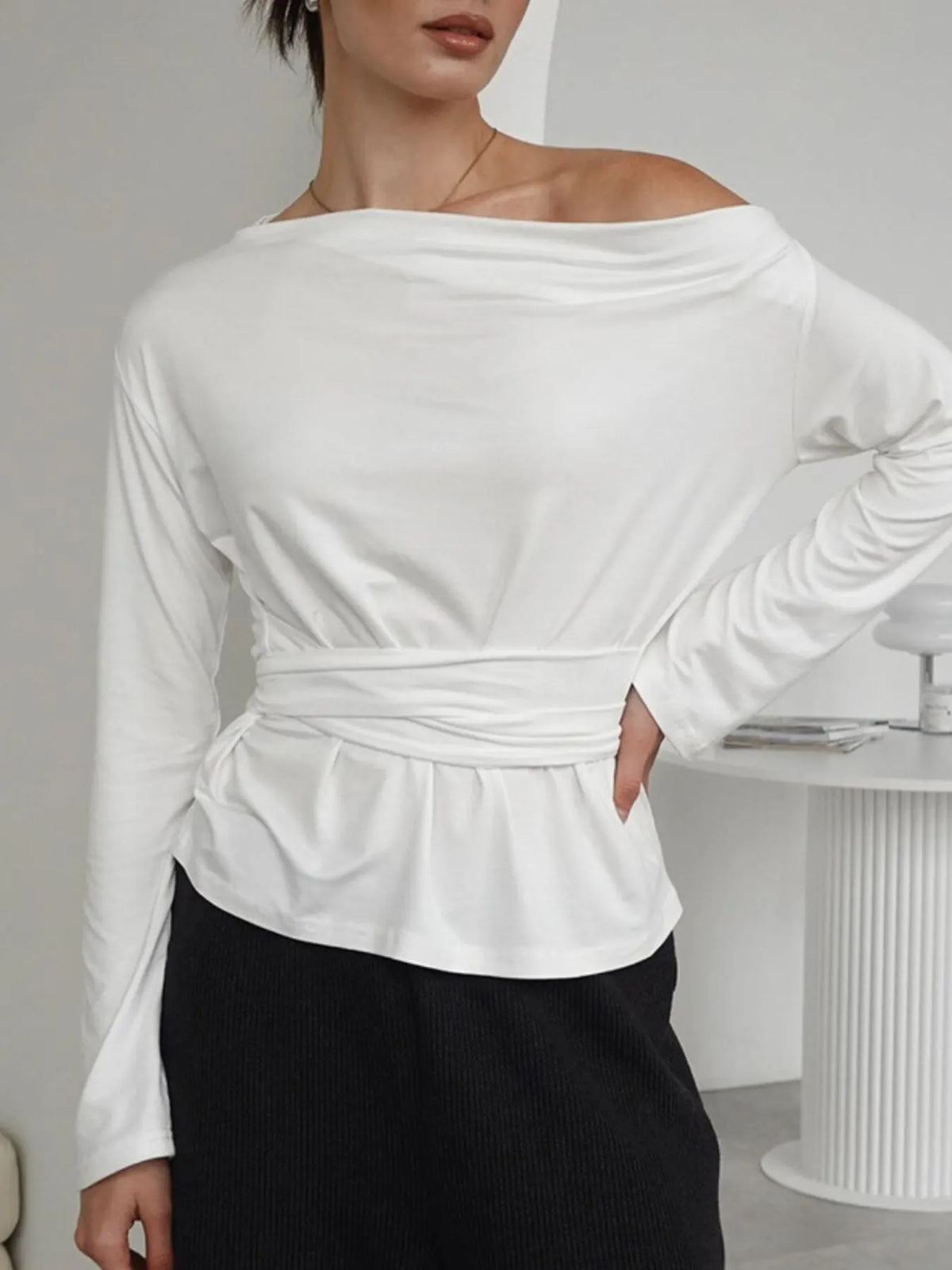 One Shoulder Long Sleeve Top